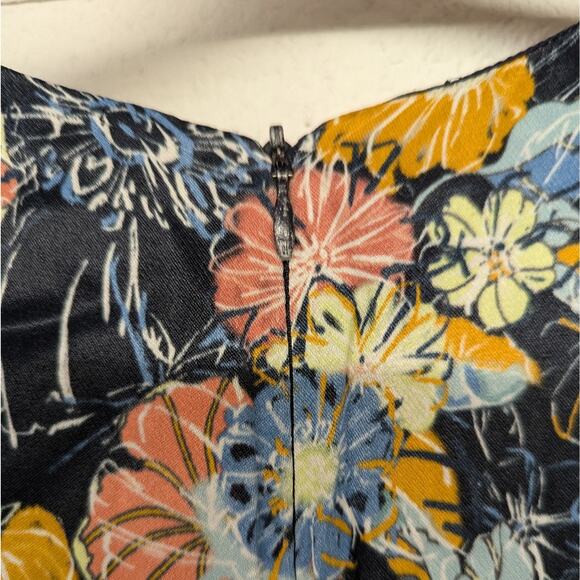 RTR Peter Pilotto Ruched Navy Floral Dress sz6 printed midi v-neck - Picture 7 of 10